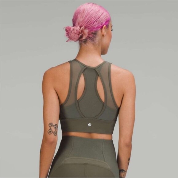rare Lululemon Everlux High Neck Train Bra Army Green 4 - Picture 2 of 4